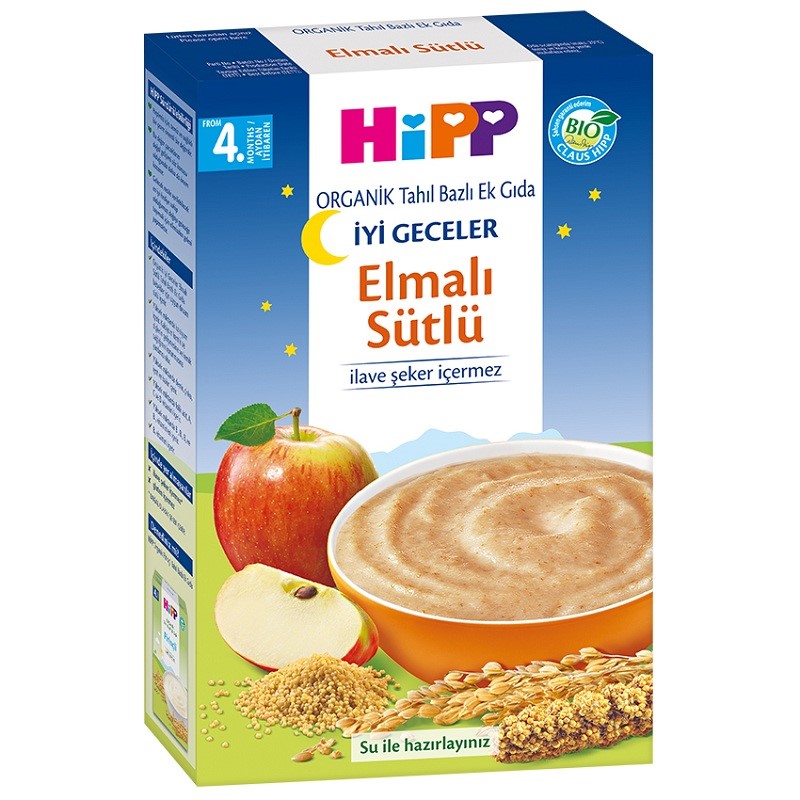 Hipp Organik İyi Geceler Elmalı Sütlü Tahıl Bazlı Ek Gıda 250 gr Orjinal