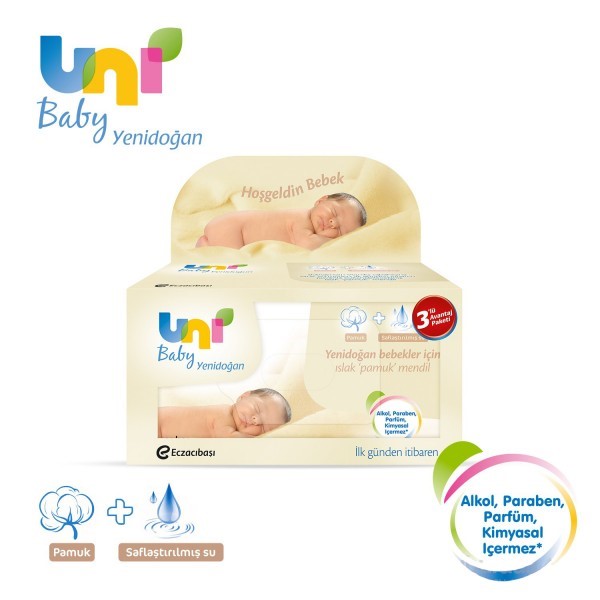 Uni Baby Yeni Doğan Islak Pamuk Mendil 3lü ( 120 Adet ) Orjinal