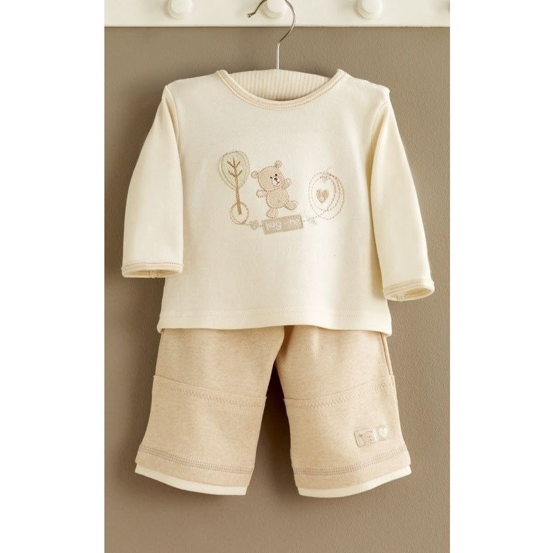 Natures Purest Organic Hug Me Bear Top Trousers 3-6 Ay Krem