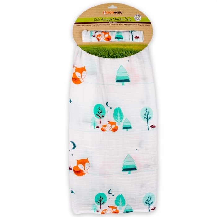 Momeasy Tilki Tekli Müslin Battaniye 100x120 cm Beyaz