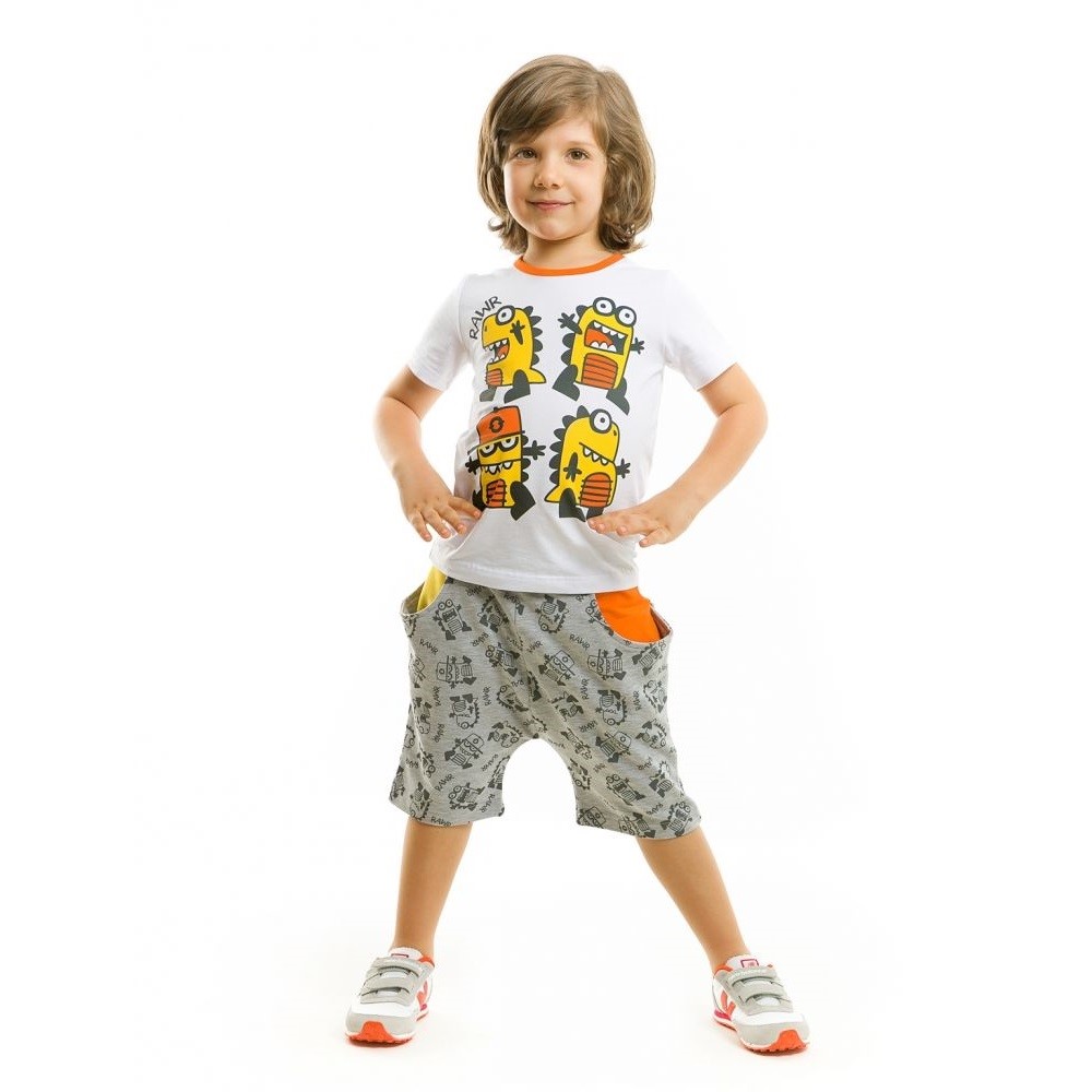 Denokids Dinozor Çetesi Erkek Şort Takım Beyaz