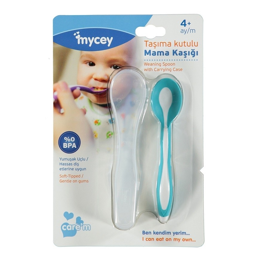 MYCey Taşıma Kutulu Yumuşak Uçlu Mama Kaşığı Mavi