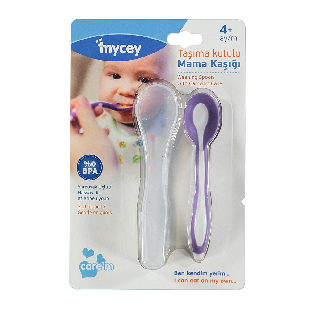 MYCey Taşıma Kutulu Yumuşak Uçlu Mama Kaşığı Mor