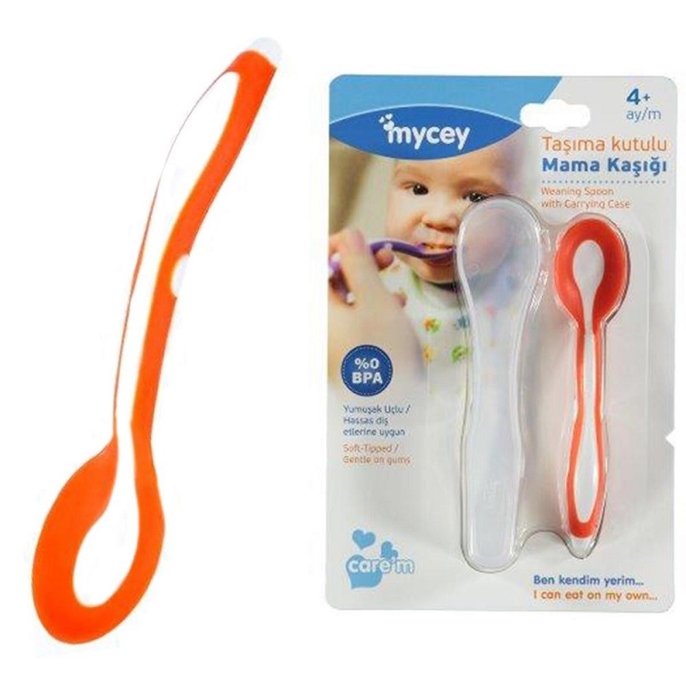 MYCey Taşıma Kutulu Yumuşak Uçlu Mama Kaşığı Turuncu