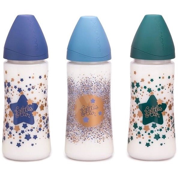 Suavinex Haute Couture 3 Pozisyonlu Silikon Uç Geniş Ağız Biberon 360 ml Mavi