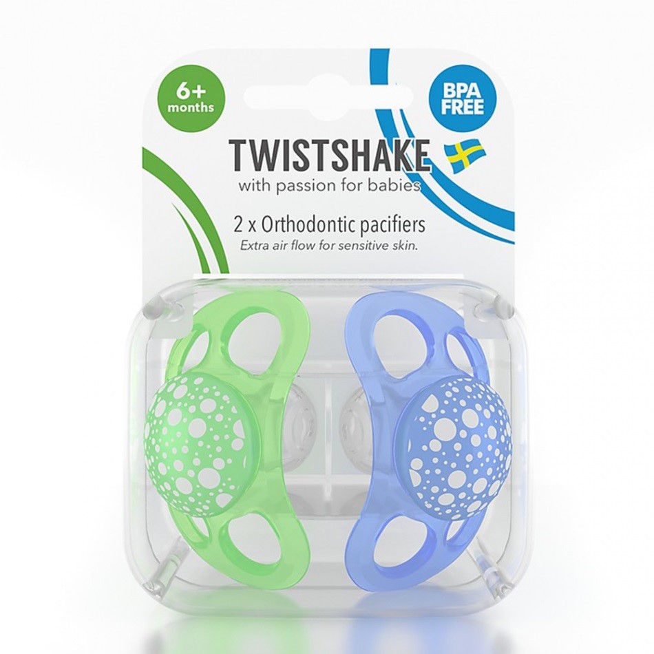 Twistshake Mavi Yeşil Silikon Emzik İkili Paket 6 Ay+ Orjinal