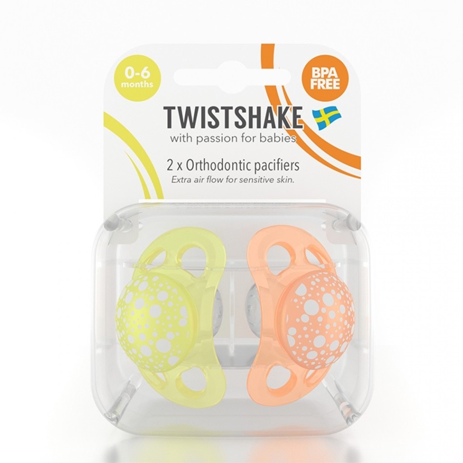 Twistshake Turuncu Sarı Silikon Emzik İkili Paket 6 Ay+ Orjinal
