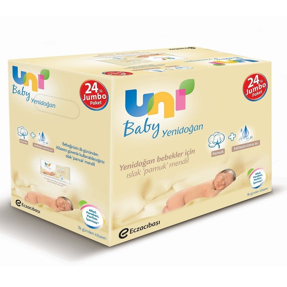 Uni Baby Yenidoğan Islak Pamuk Mendil 24 lü Jumbo Paket Orjinal