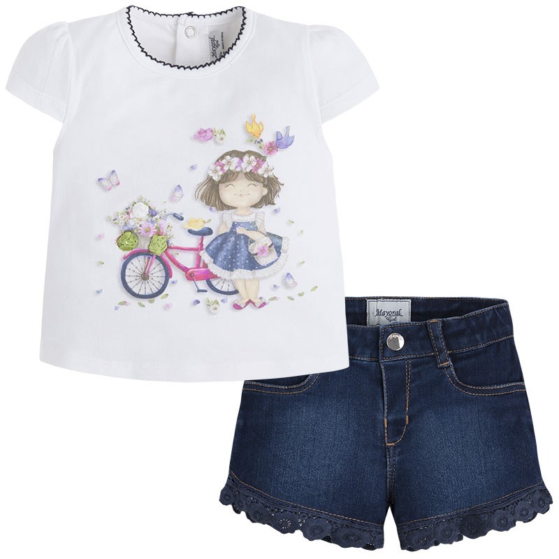 1280 Mayoral Kız Bebek Yazlık T-shirt Güpürlü Denim 2016 Yaz Koyu Mavi