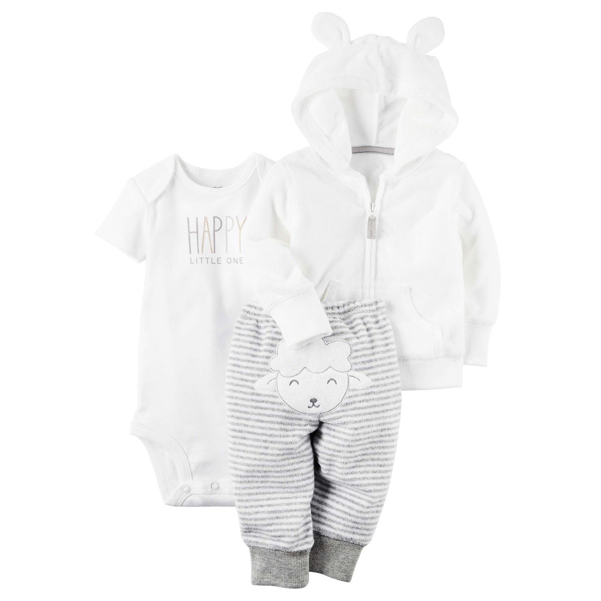 Carters Kız Bebek Kışlık Havlu Eşofman Takım 3lü Set Beyaz