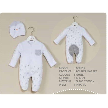 Andywawa Bebek Kışlık Penye Patikli Tulum Şapka Set Beyaz