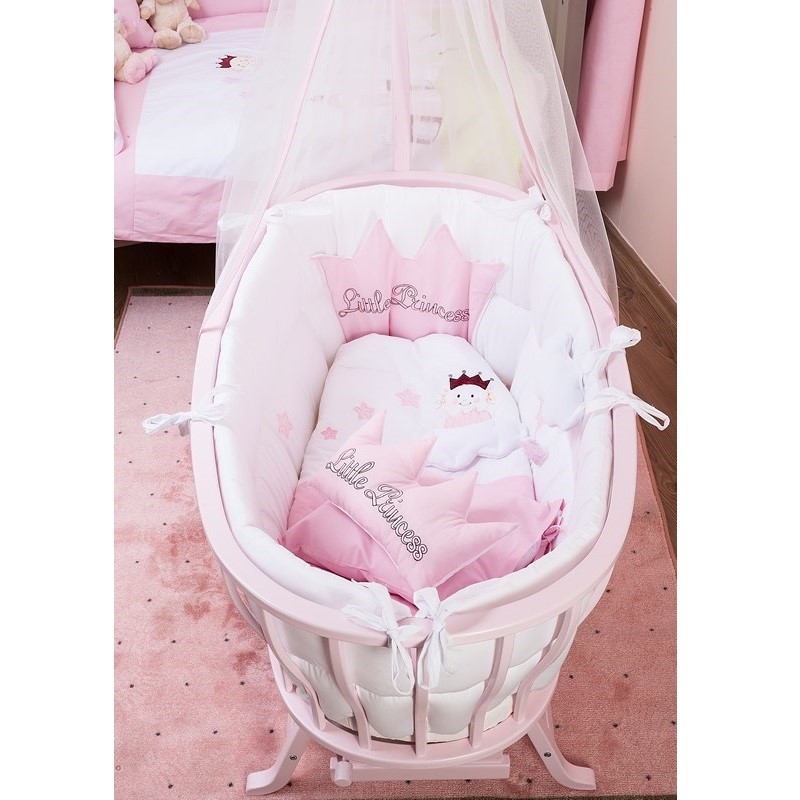 Aybi Baby Pembe Müzikli Ahşap Beşik Seti Little Princess Orjinal