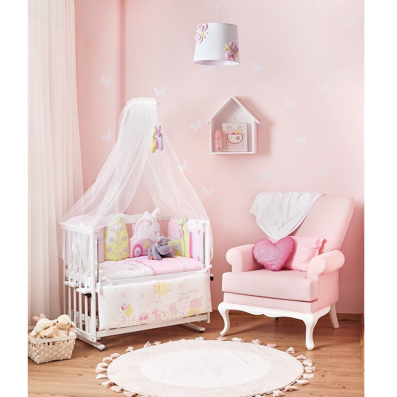 Aybi Baby Beyaz Anne Yanı Ahşap Beşik Trendy Pink Orjinal