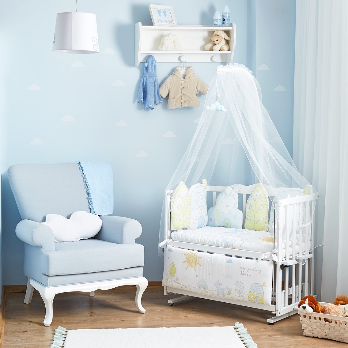 Aybi Baby Beyaz Anne Yanı Ahşap Beşik Trendy Blue Orjinal