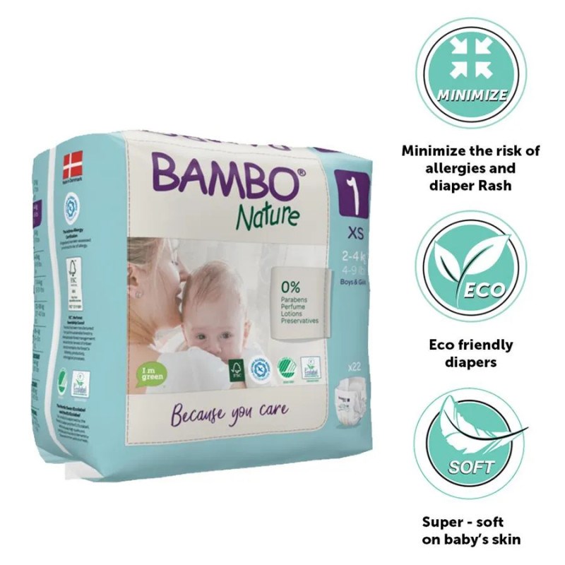 Bambo Nature No:1 Bebek Bezi 2-4 kg (22 Adet) Orjinal