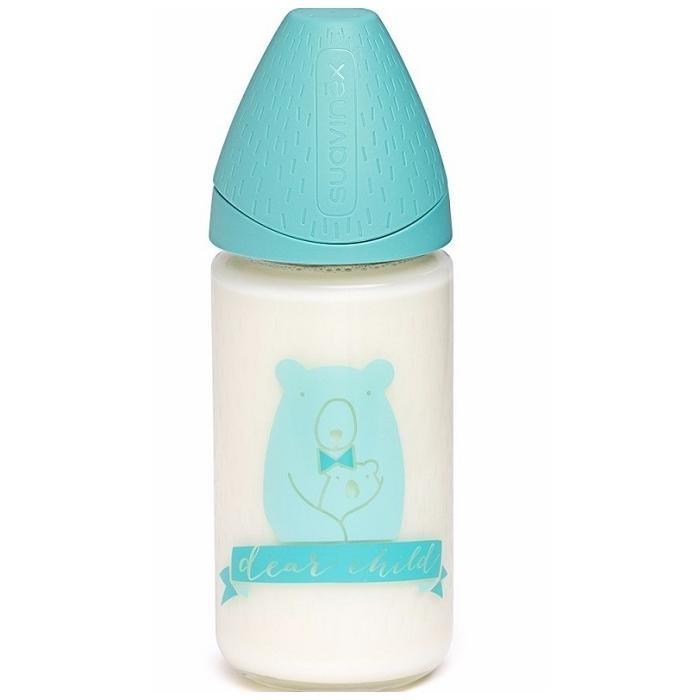 Suavinex Üç Pozisyonlu Silikon Yuvarlak Uç Geniş Ağız Cam Biberon 240 ml Yeşil