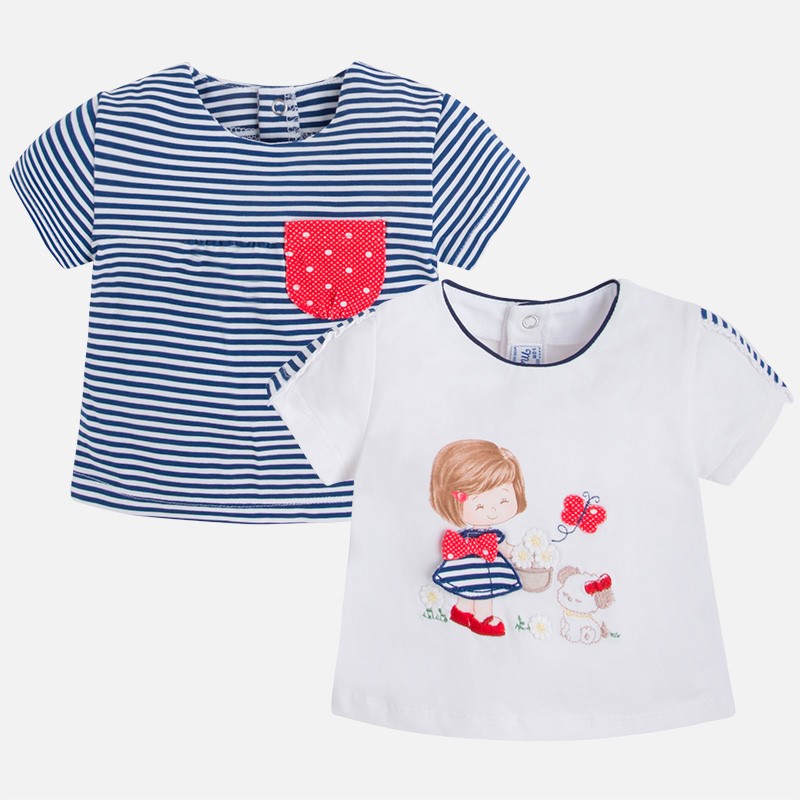 1005 Mayoral Kız Bebek Yazlık Kısa Kol T-shirt 2li Set Koyu Mavi