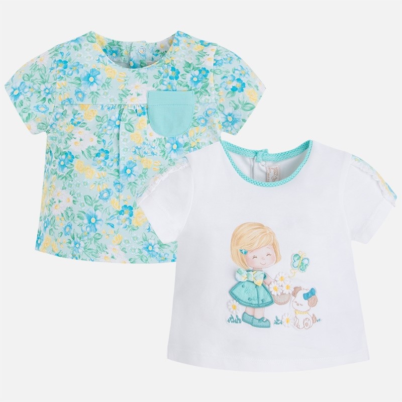 1005 Mayoral Kız Bebek Yazlık Kısa Kol T-shirt 2li Set Turkuaz