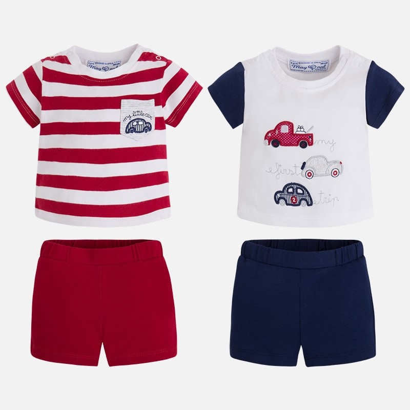 1643 Mayoral Erkek Bebek Yazlık Kısa Kol T-shirt Şort 4lü Se Kırmızı