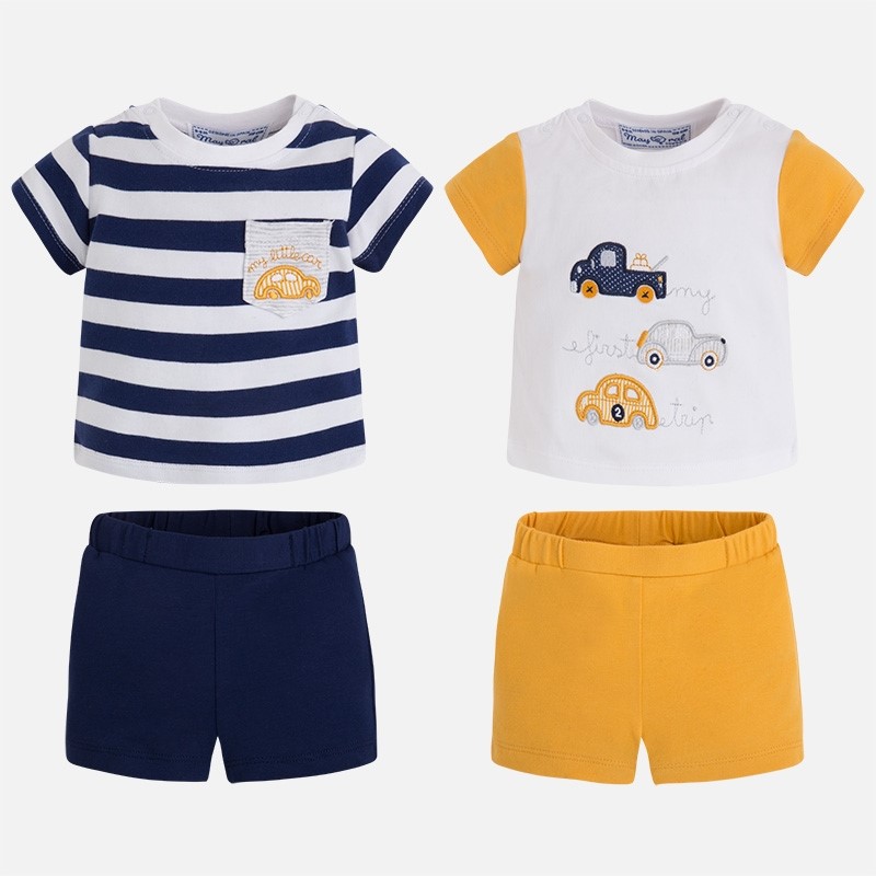 1643 Mayoral Erkek Bebek Yazlık Kısa Kol T-shirt Şort 4lü Se Sarı