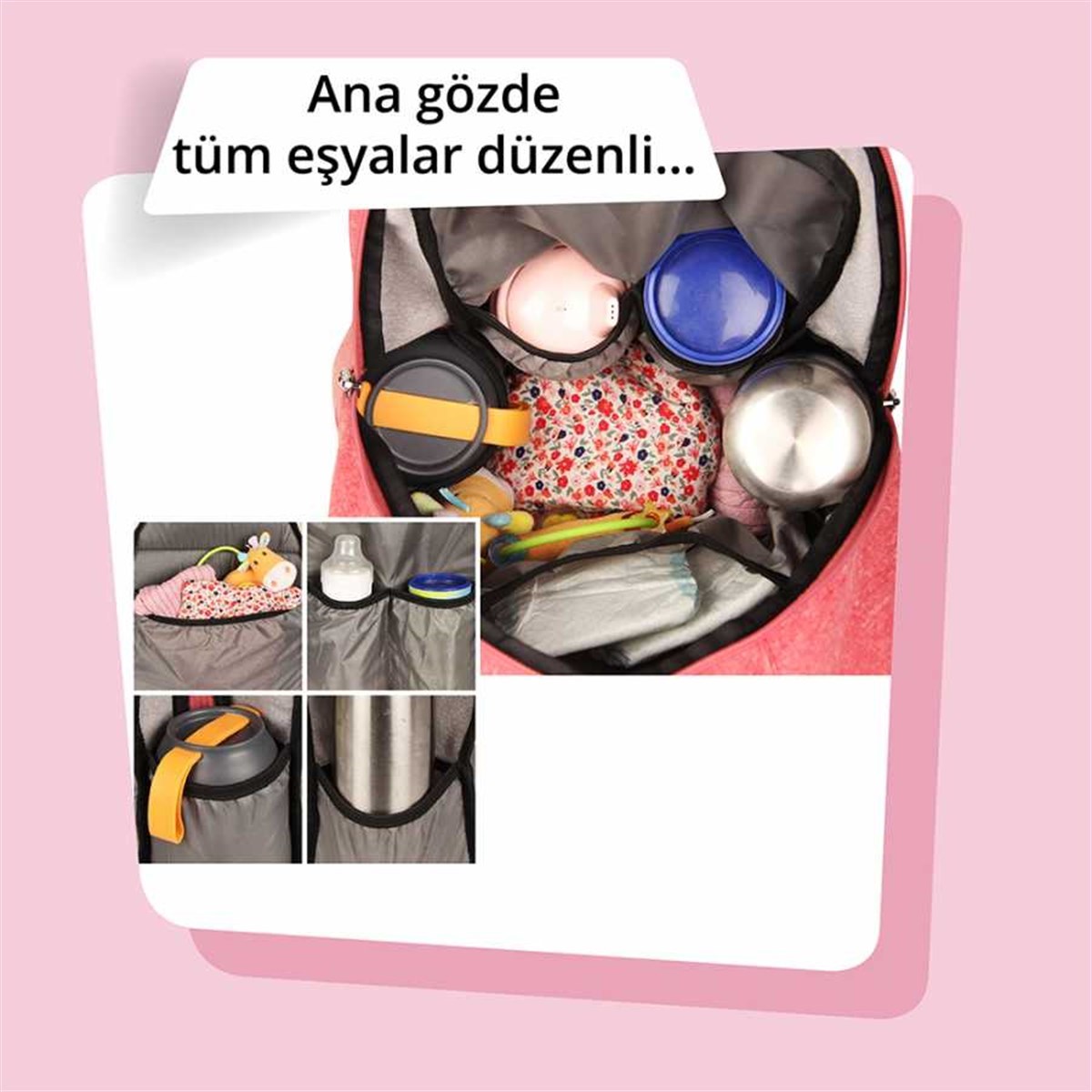 Alone Koton Anne Bebek Bakım Çantası - Çiçek Desenli Turuncu