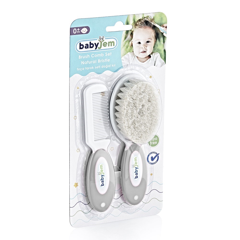BabyJem Doğal Kıl Fırça Tarak Seti Gri