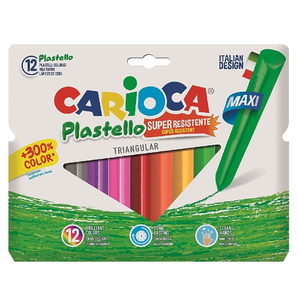 Carioca Jumbo Üçgen Elleri Kirletmeyen Yıkanabilir Pastel Boya Kalemi 12'li Orjinal