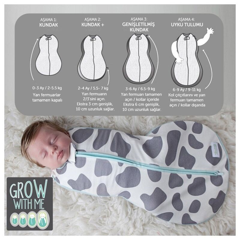 Woombie Grow With Me Büyüyebilen Akıllı Kundak Moo Gray 0-18 Ay Beyaz