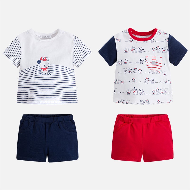 Mayoral Erkek Bebek Yazlık Kısa Kol T-shirt Şort 4lü Set Kırmızı