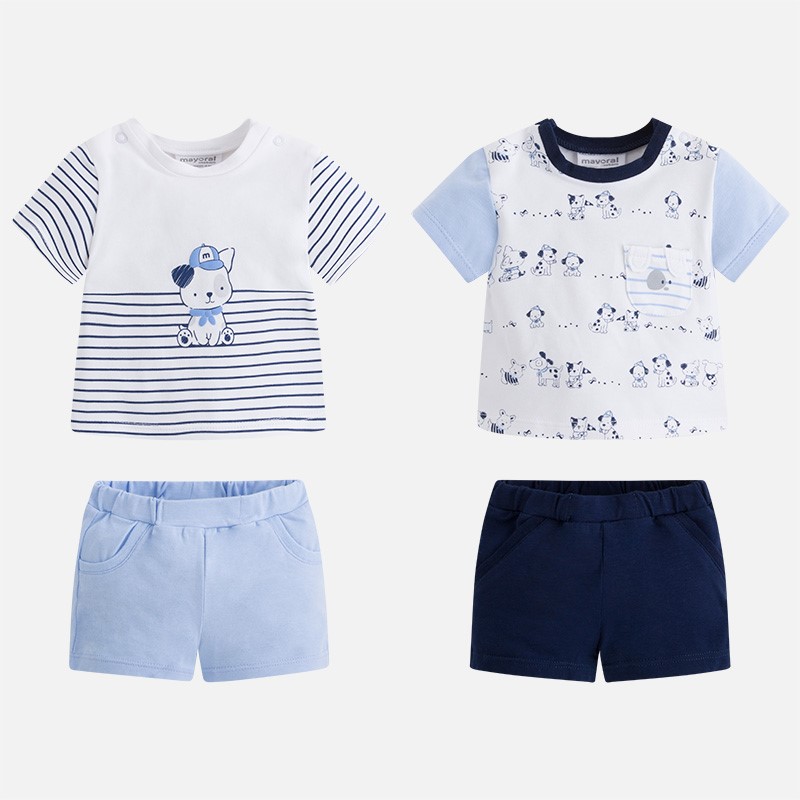 Mayoral Erkek Bebek Yazlık Kısa Kol T-shirt Şort 4lü Set Koyu Mavi