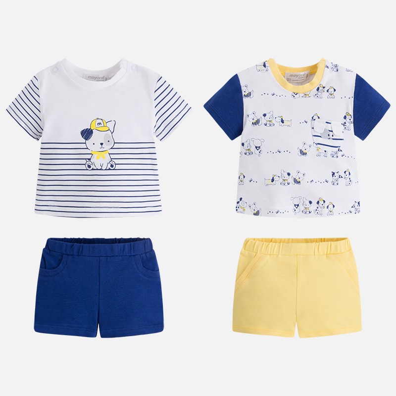 Mayoral Erkek Bebek Yazlık Kısa Kol T-shirt Şort 4lü Set Sarı