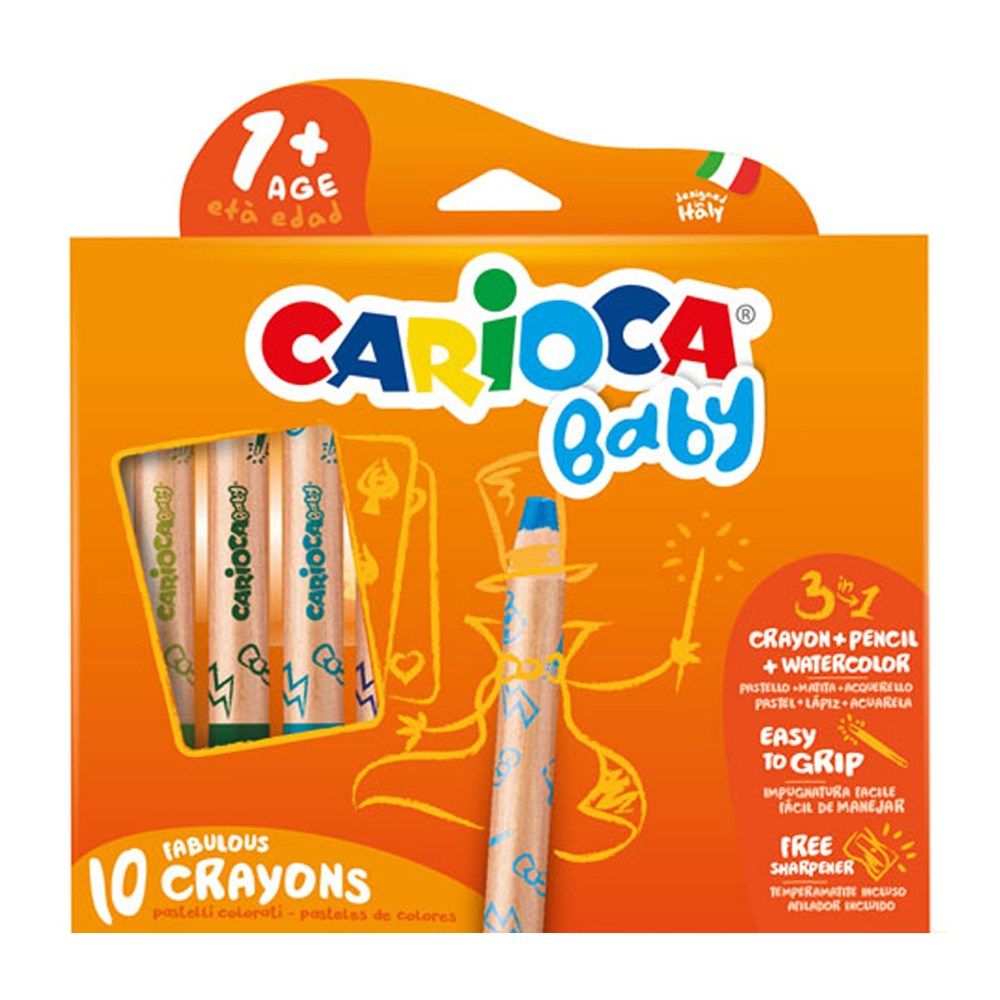 Carioca Baby 3 in 1 Jumbo Bebek Ahşap Gövdeli Boya Kalemi 10 lu ( Kalemtraş Hediyeli ) Orjinal