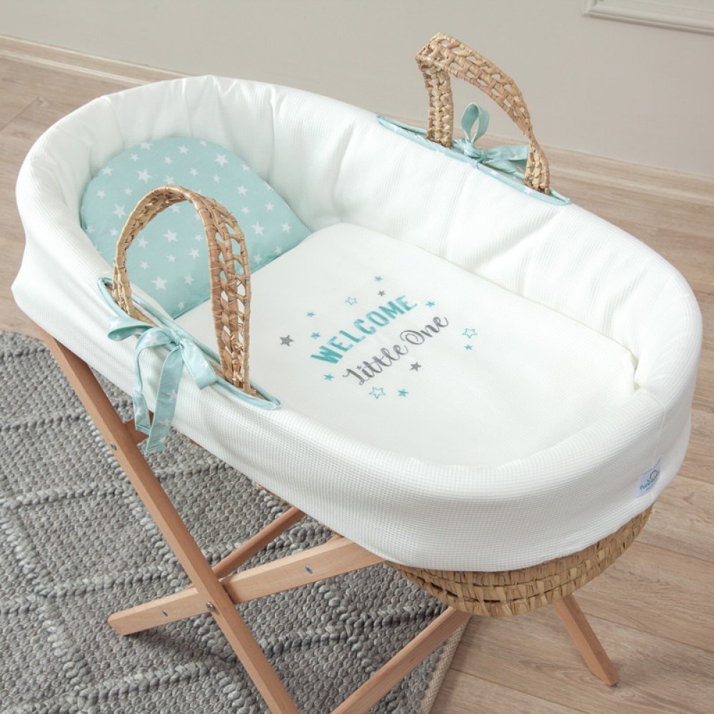 Funnababy Hasır Sepet Beşik Seti - Aqua Orjinal
