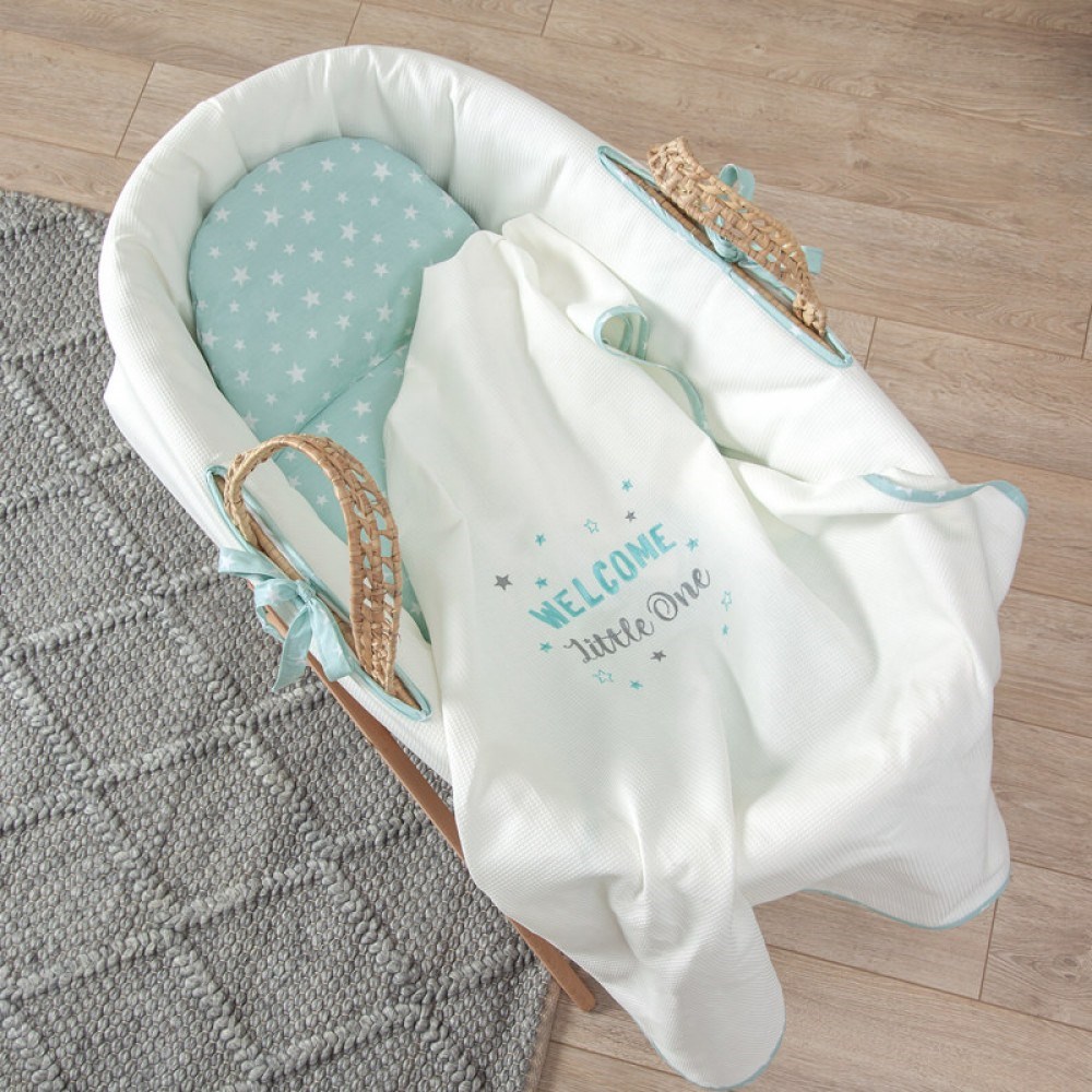 Funnababy Hasır Sepet Beşik Seti - Aqua Orjinal