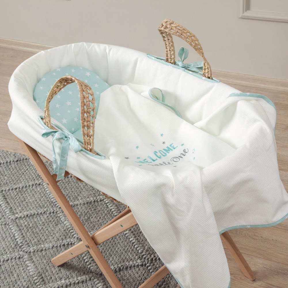 Funnababy Hasır Sepet Beşik Seti - Aqua Orjinal