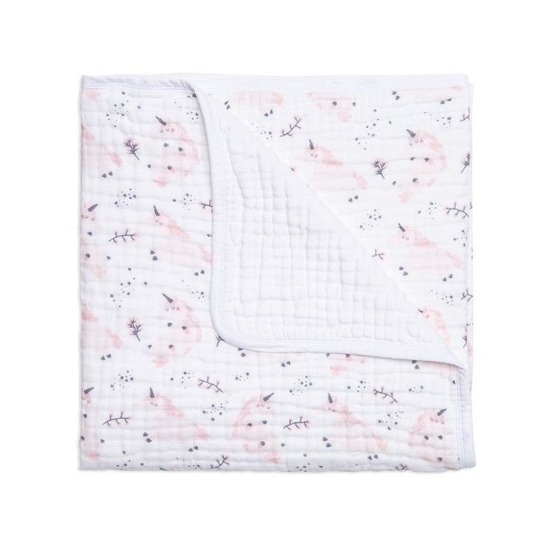 Funnababy Unicorn Tekli 4 Katlı Müslin Battaniye 120*120cm Pembe