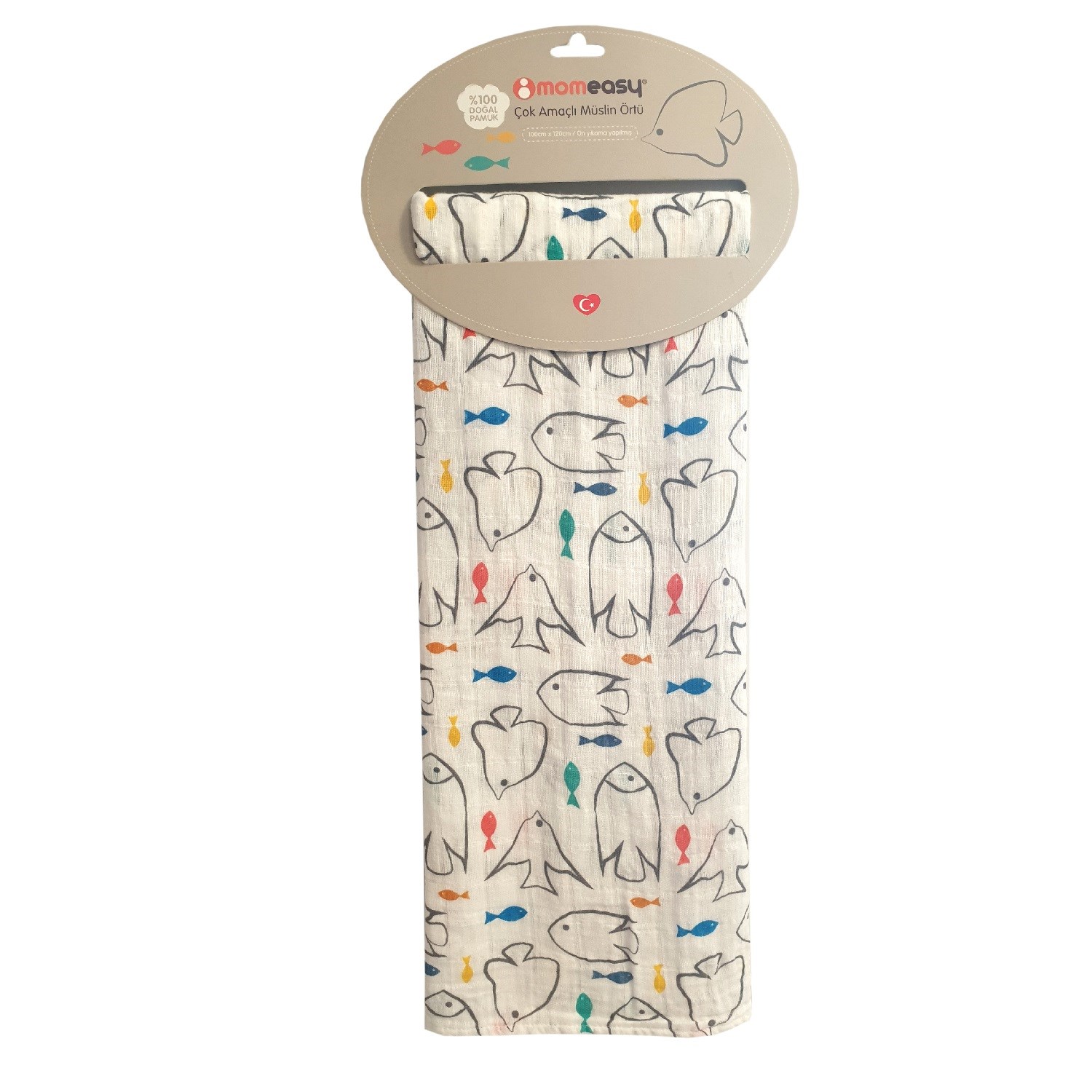 Momeasy Balık Tekli Müslin Battaniye 100x120 cm Beyaz
