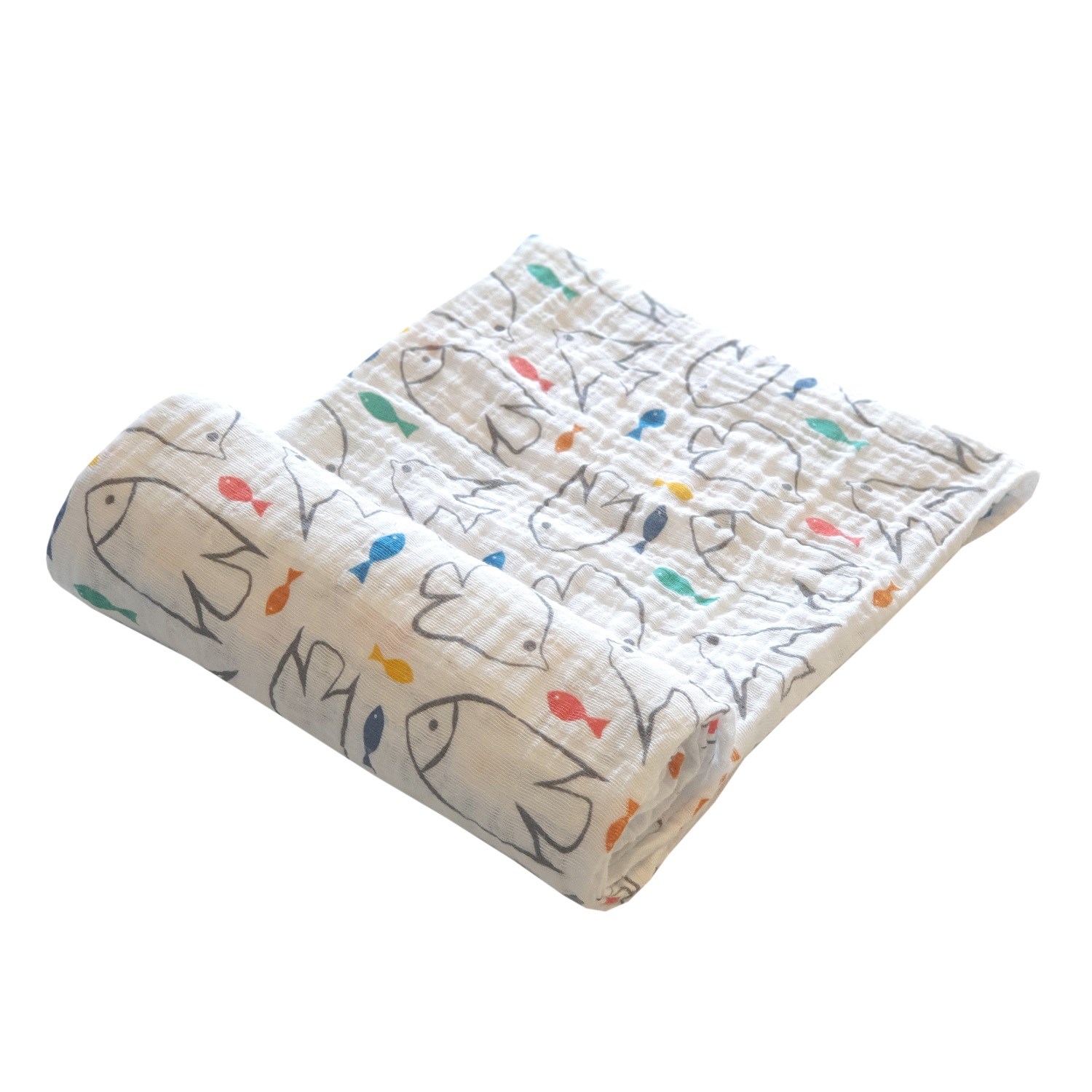 Momeasy Balık Tekli Müslin Battaniye 100x120 cm Beyaz