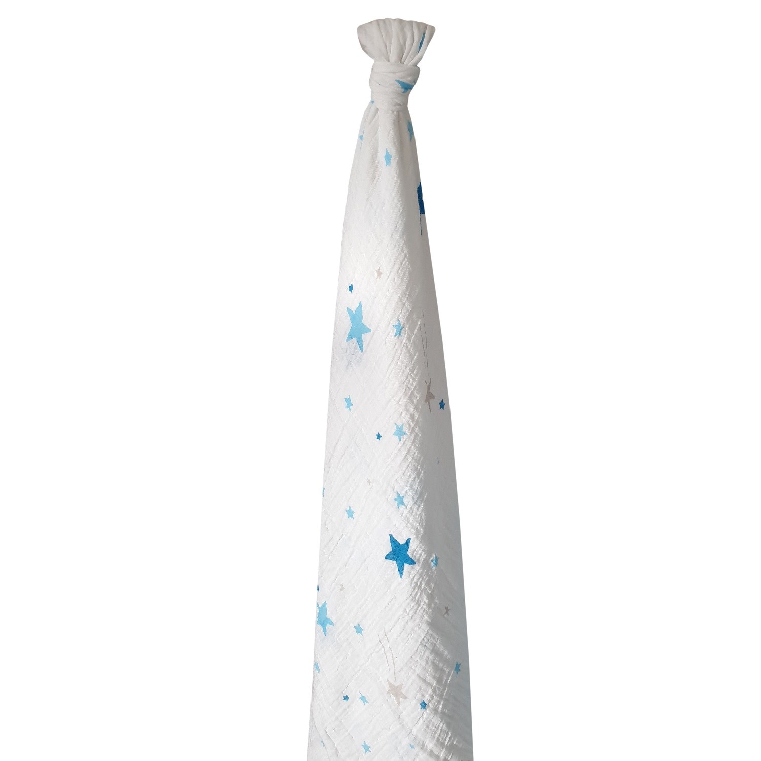Momeasy Mavi Yıldız Tekli Müslin Battaniye 100x120 cm Beyaz
