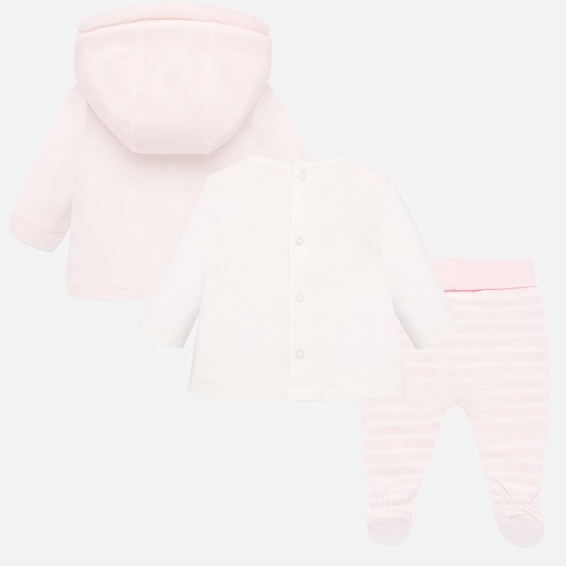 Mayoral Kışlık Kız Bebek Tavşanlı Bluz Patikli Pantolon Kapşonlu Ceket 3'lü Set Pembe