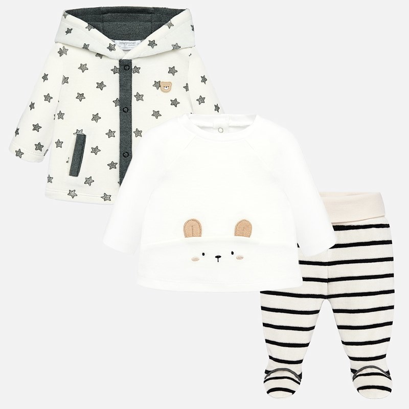 Mayoral Kışlık Erkek Bebek Kapşonlu Eşofman 3'lü Set Krem