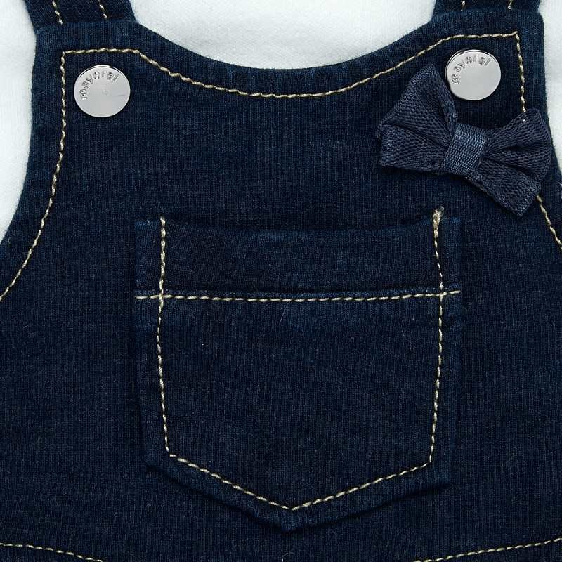 Mayoral Kışlık Kız Bebek Bluz Salopet Elbise Bandana 3'lü Set Mavi