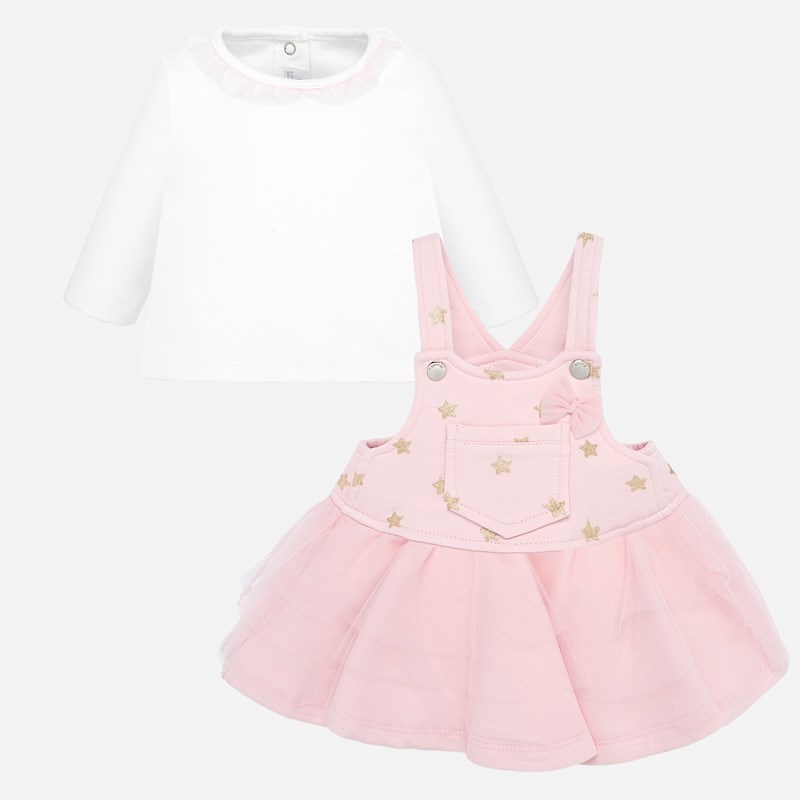 Mayoral Kışlık Kız Bebek Bluz Salopet Elbise Bandana 3'lü Set Pembe