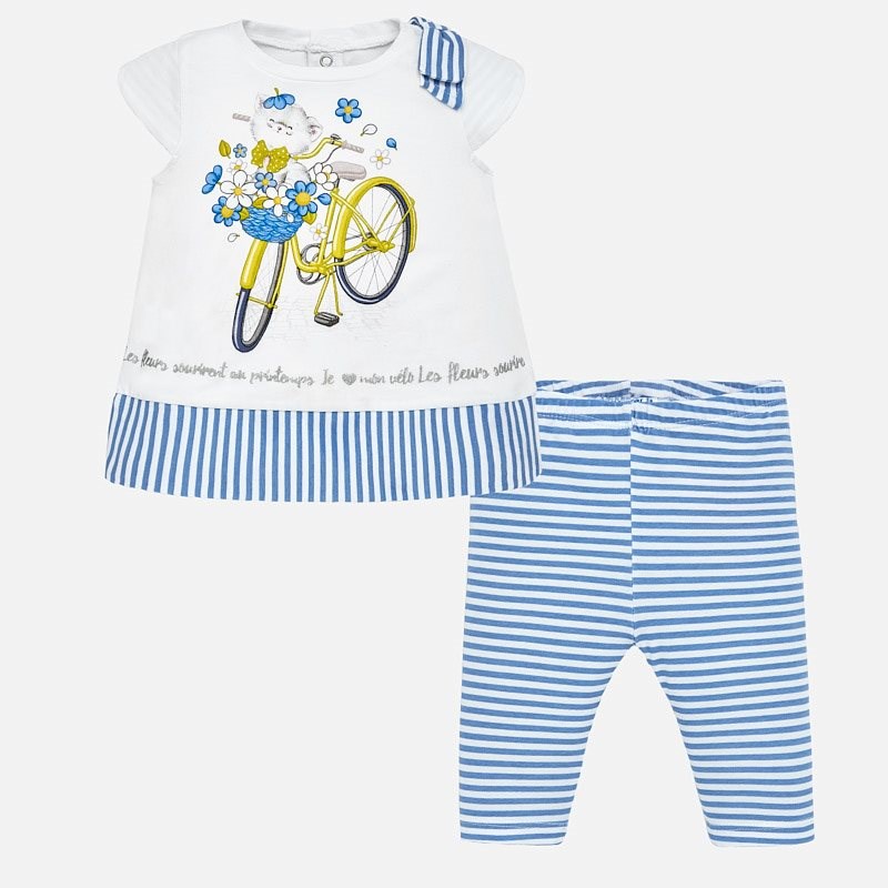 Mayoral Yazlık Kız Bebek Kısa Kol T-shirt Çizgili Tayt 2'li Set Mavi