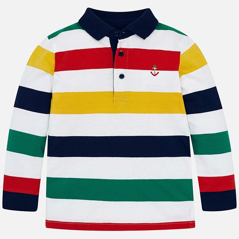 Mayoral Yazlık Erkek Çizgili Polo Yaka Uzun Kol T-shirt Kırmızı