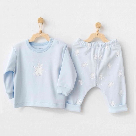 Andywawa Erkek Bebek Kışlık Pijama 2'li Takım Mavi