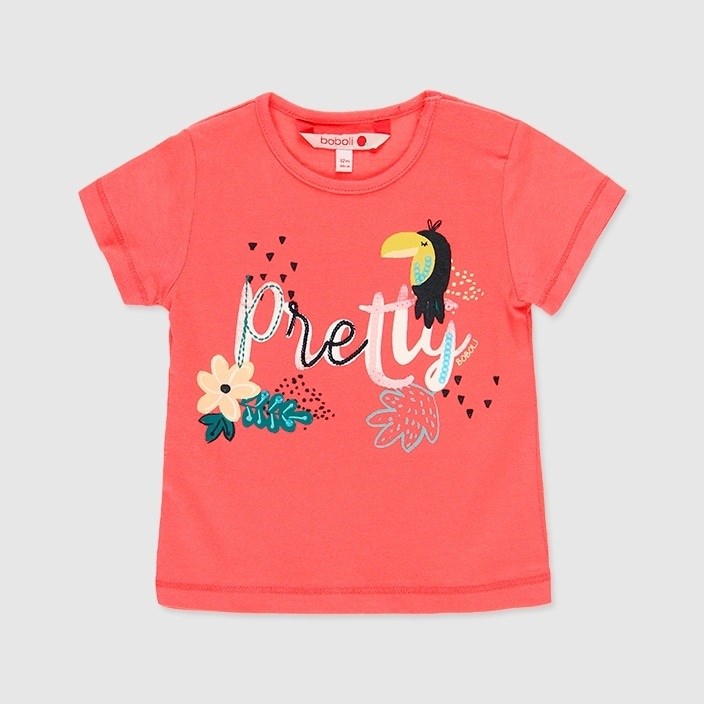 Boboli Yazlık Kız Penye Kısa Kol T-shirt Pembe