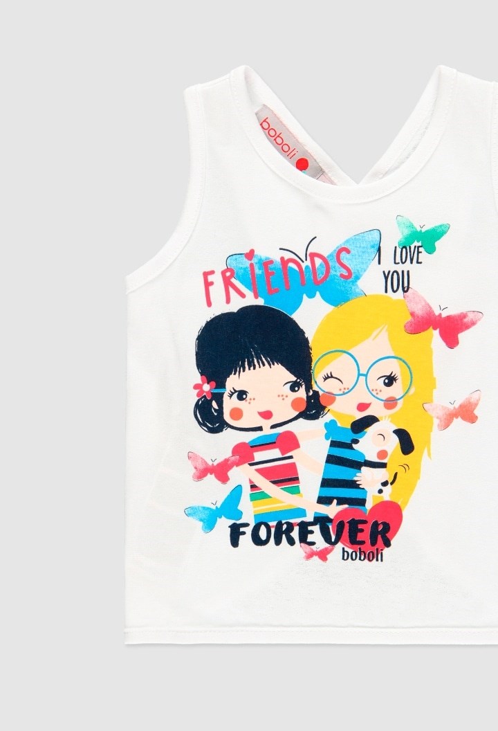 Boboli Yazlık Kız Penye Kısa Kol T-shirt Beyaz