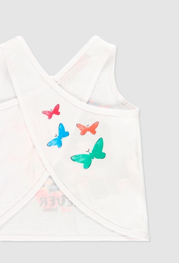 Boboli Yazlık Kız Penye Kısa Kol T-shirt Beyaz
