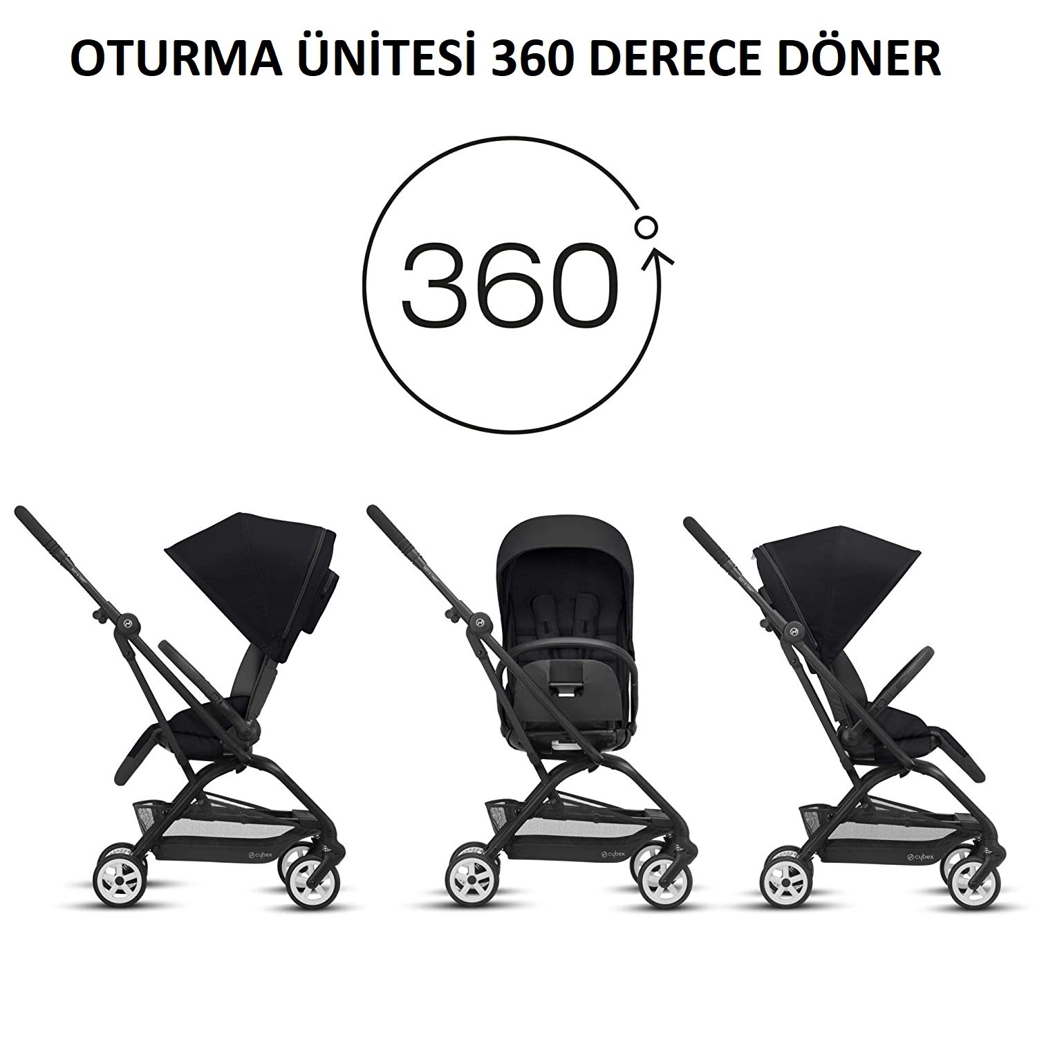 Cybex Eezy S Twist +2 Bebek Arabası Deep Black Kabin Boy 360 Derece Siyah